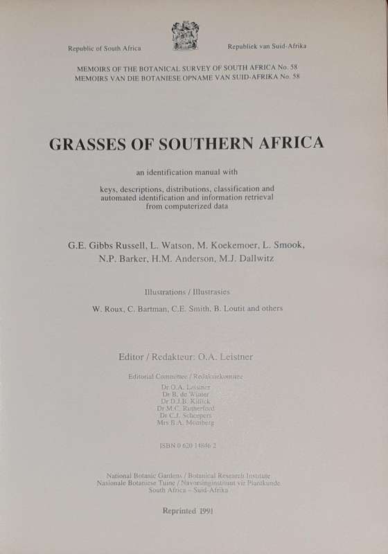 Grasses of Southern Africa - Ed. O.A. Leistner