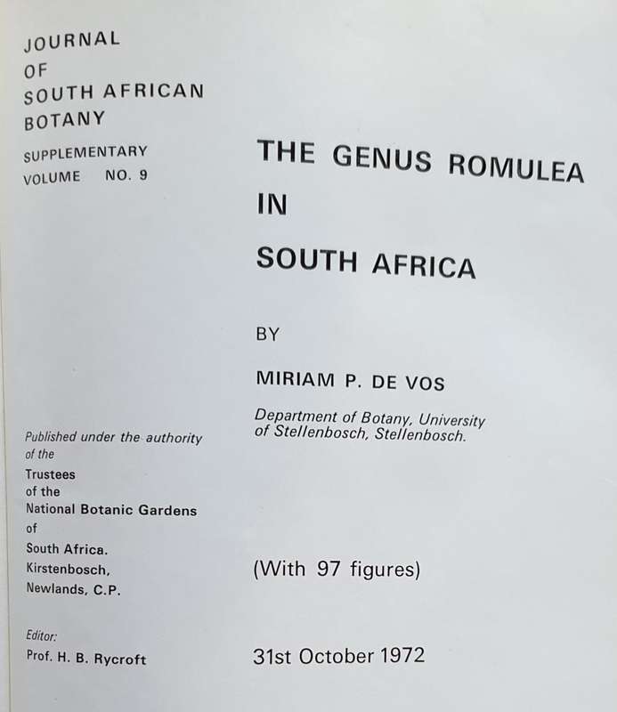 The GENUS ROMULEA in South Africa - Miriam P. De Vos