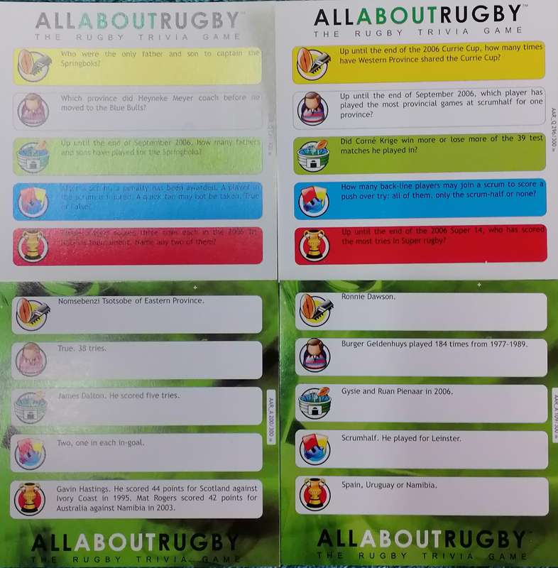 ALL ABOUT RUGBY - THE RUGBY TRIVIA CARD GAME