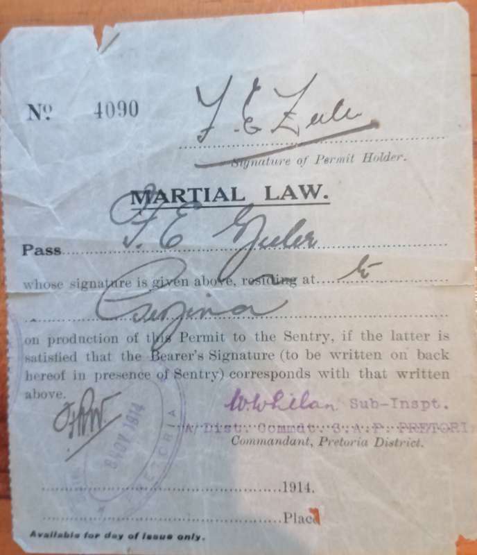 08 November 1914 - Martial Law. Original Document