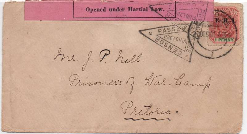 Very scarce Transvaal ABW cover with triangular censor cachet & pink strip in used-condition