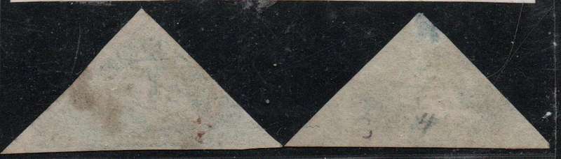 1863 COGH 2 x De La Rue 4d Triangles in Used-condition