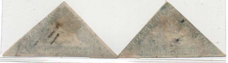 1863 COGH 2 x scarce 4d De la Rue triangles in used-condition