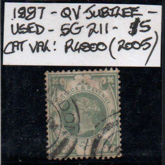 Rare 1887 GB QV Jubilee 1s (SG 211) in VFU-condition