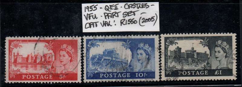 1955 GB QEII Castles (SG 537-9) part set in VFU-condition