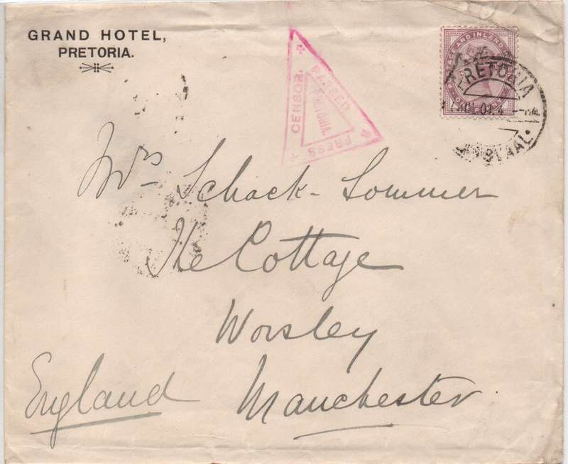 Scarce British ABW cover with triangular censor cachet used in Transvaal in used-condition