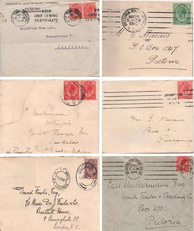 1913-24 - Union KGV Definitive Selection of 6 x covers in Used-condition