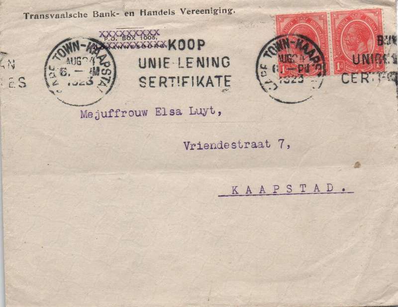 1913-24 - Union KGV Definitive Selection of 6 x covers in Used-condition