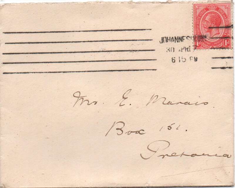 1913-24 - Union KGV Definitive Selection of 6 x covers in Used-condition