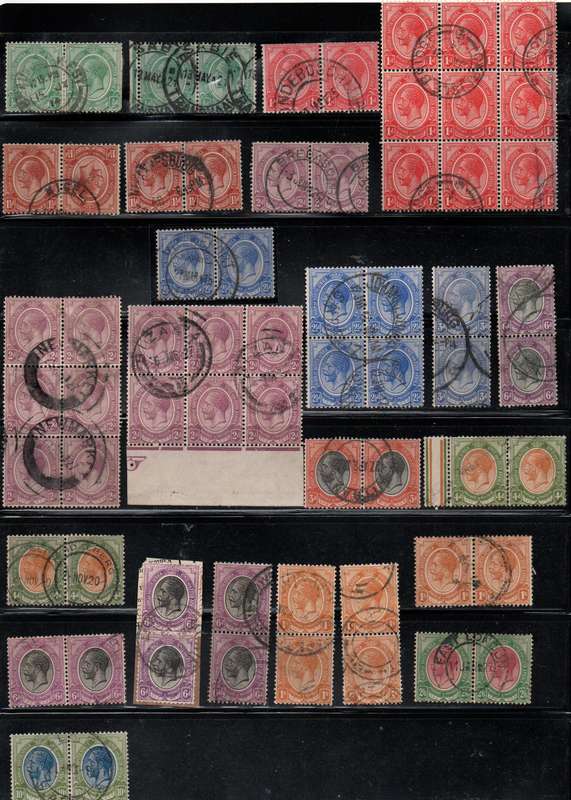1913 Union KGV Selection of blocks/pairs (some scarce postmarks) in VFU-condition