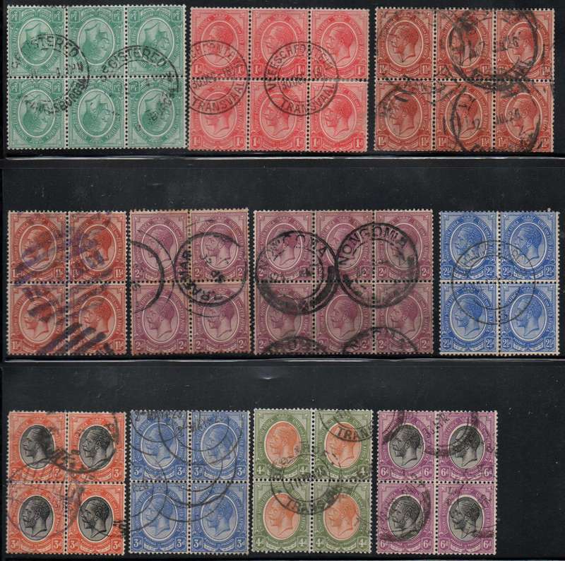 1913 Union KGV Selection of blocks (some scarce postmarks) in VFU-condition