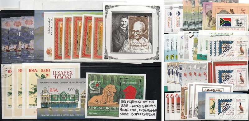 Selection of 55 RSA mini-sheets (some duplication) in MNH/CTO-condition