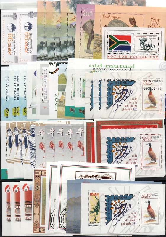 Selection of 55 RSA mini-sheets (some duplication) in MNH/CTO-condition