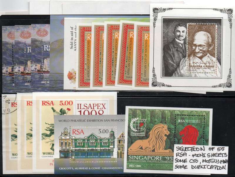 Selection of 55 RSA mini-sheets (some duplication) in MNH/CTO-condition