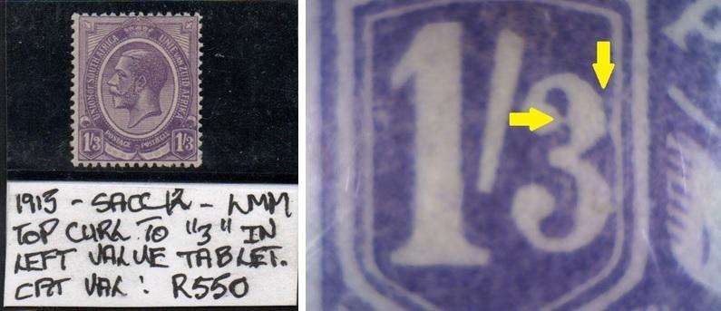 1913 Union KGV Definitive 1s 6d-single with listed variety in LMM-condition