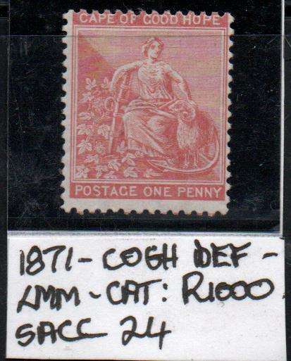 Scarce 1871 COGH 1d rectangular with crown over CC WMK in LMM-condition