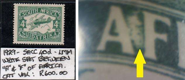 1929 Union Airmail 4d-single with listed variety in MM-condition