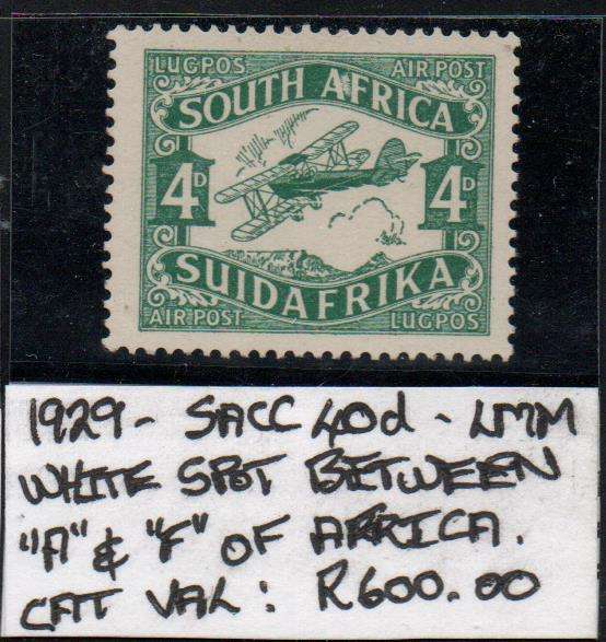 1929 Union Airmail 4d-single with listed variety in MM-condition