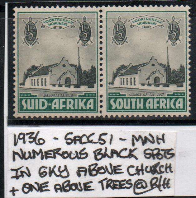 1936 Union Voortrekker Commemorative 1/2d-pair with varieties in MNH-condition