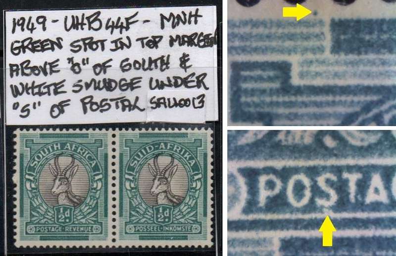 1949 Union Hyphenated & Screened Definitive 1/2d pair with varieties in MNH-condition