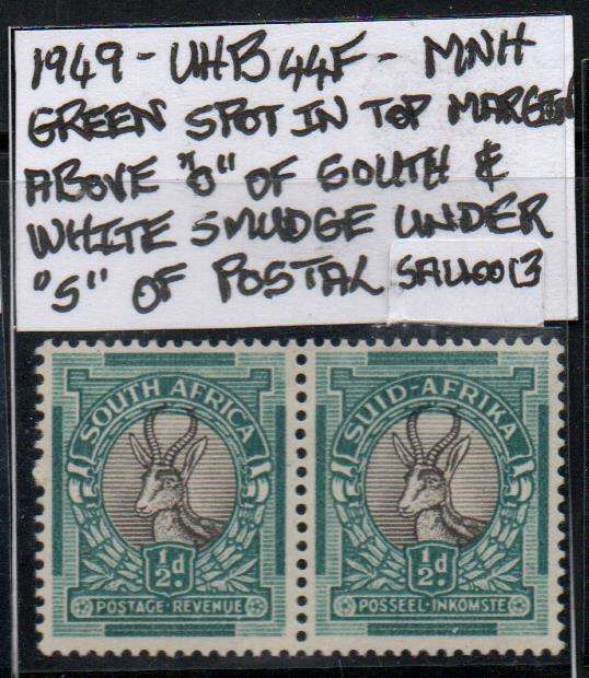 1949 Union Hyphenated & Screened Definitive 1/2d pair with varieties in MNH-condition