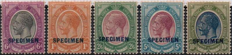 1913-24 Union KGV Definitive - Full set of 11 with SPECIMEN OVPT's in MM-condition