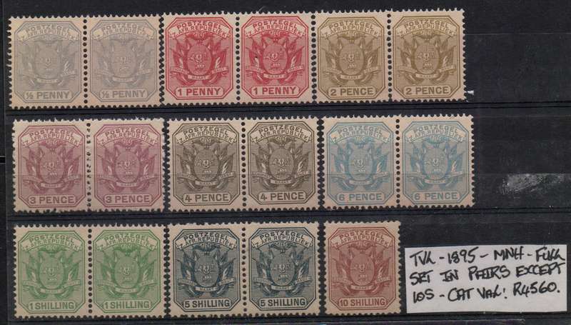 TVL 1895 full definitive set in pairs (except 10s) in MNH-condition