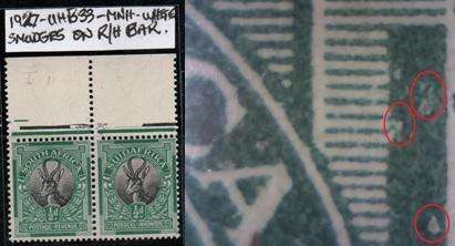 1927 Union Pretoria Printing 1/2d pair with variety in MNH-condition