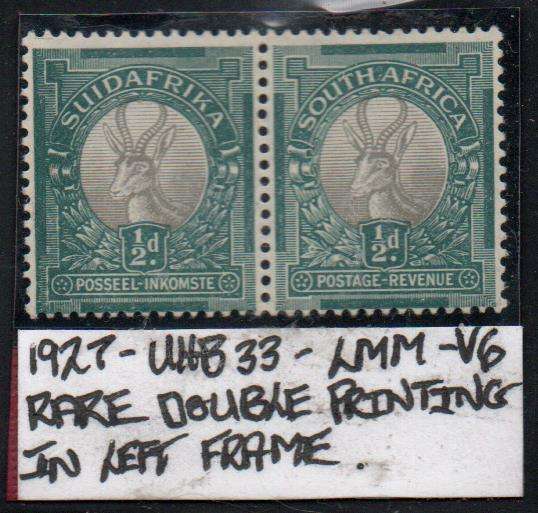 1927 - Pretoria Definitive 1/2d-pair with scarce listed variety in LMM-condition