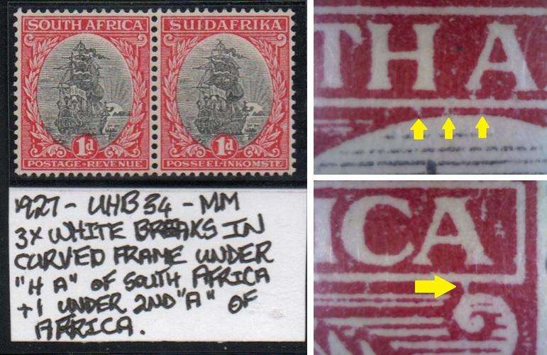 1927 Pretoria Printing 1d-pair with varieties in MM-condition
