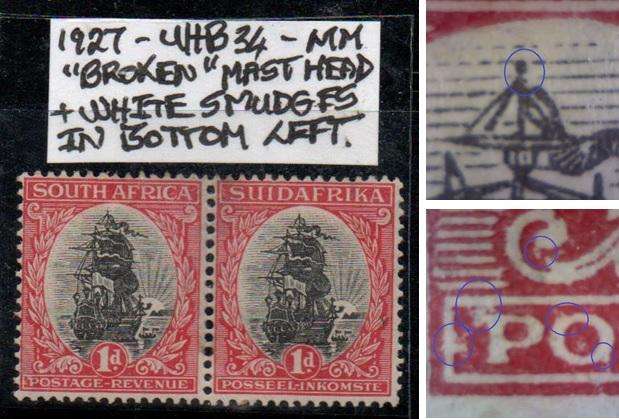 1927 Pretoria Printing 1d-pair with varieties in MM-condition