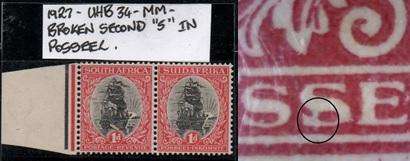 1927 Union Pretoria Printing 1d pair with variety in MM-condition