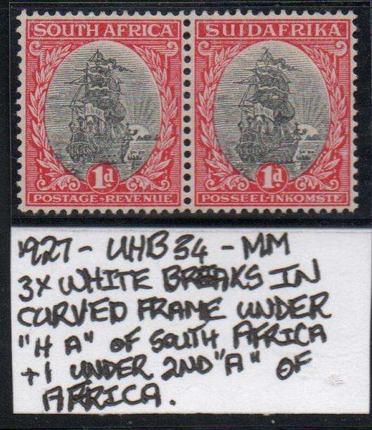 1927 Pretoria Printing 1d-pair with varieties in MM-condition