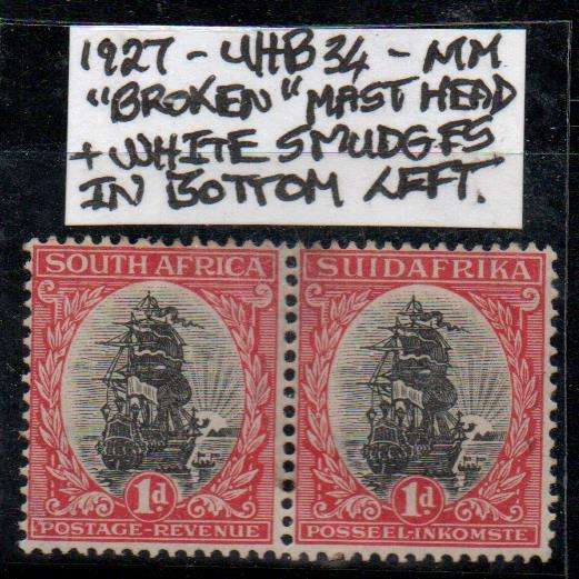 1927 Pretoria Printing 1d-pair with varieties in MM-condition