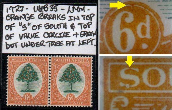 1927 Pretoria Printing 6d-pair with varieties in LMM-condition