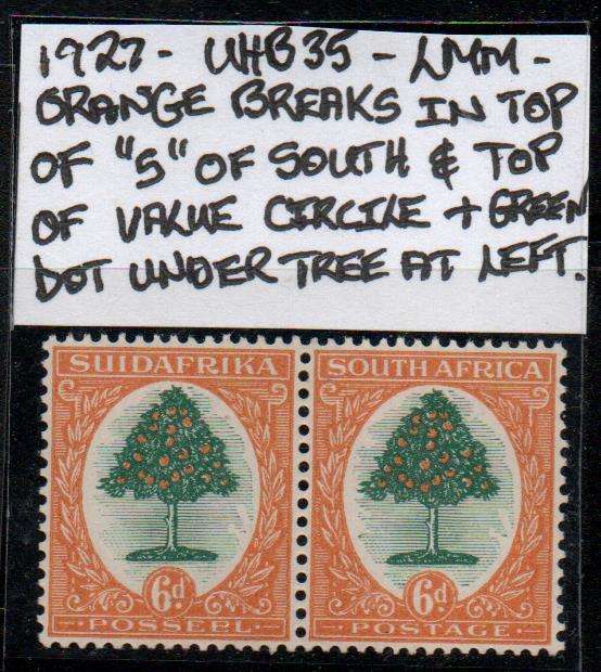 1927 Pretoria Printing 6d-pair with varieties in LMM-condition