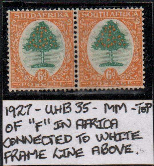 1927 Pretoria Printing 6d-pair with variety in MM-condition