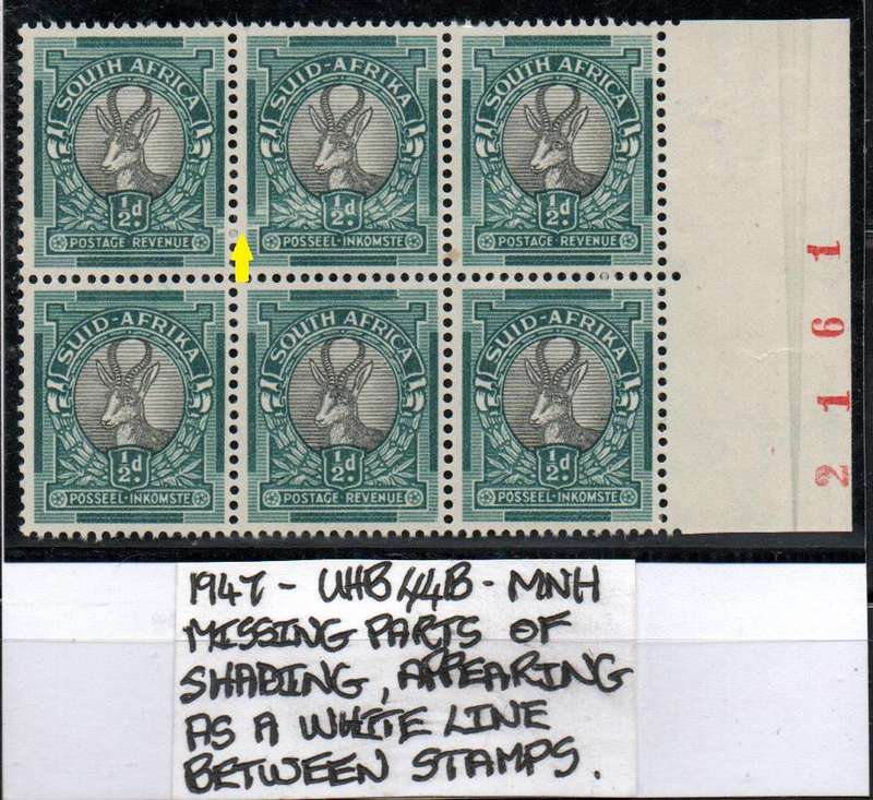 1947 Hyphenated Definitive 1/2d sheet # block with variety in MNH-condition