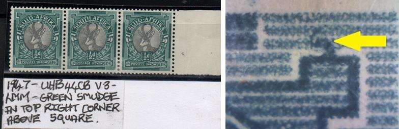 1947 Hyphenated & Screened Definitive 1/2d-marginal strip of 3 with listed variety in LMM-condition