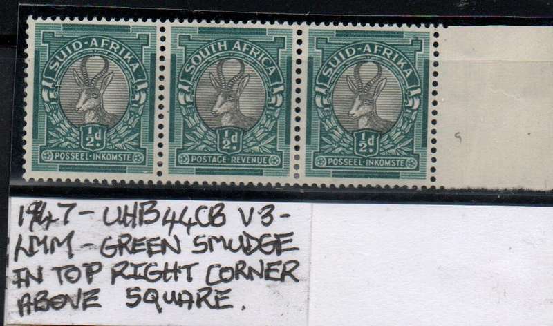 1947 Hyphenated & Screened Definitive 1/2d-marginal strip of 3 with listed variety in LMM-condition