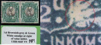 1949 Union Hyphenated & Screened Definitive 1/2d pair with listed variety in MM-condition