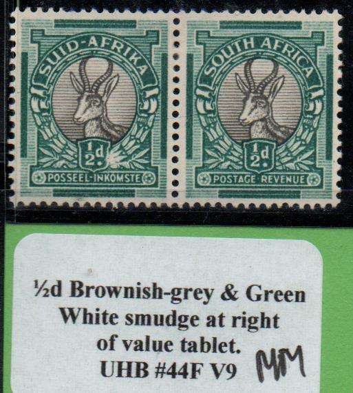 1949 Union Hyphenated & Screened Definitive 1/2d pair with listed variety in MM-condition