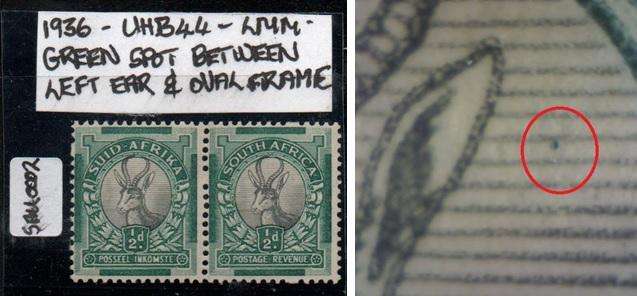 1936 Union Hyphenated Definitive 1/2d-pair with variety in LMM-condition