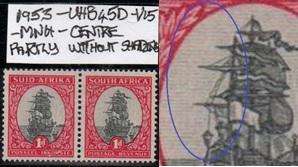 1953 Union Hyphenated & Screened Definitive 1d pair with listed variety in MNH-condition