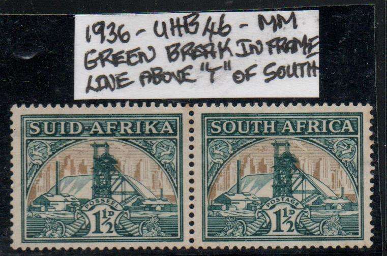 1936 Union Hyphenated & Screened Definitive 1 1/2d pair with variety in MM-condition