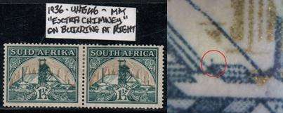 1936 Union Hyphenated & Screened Definitive 1 1/2d pair with variety in MM-condition