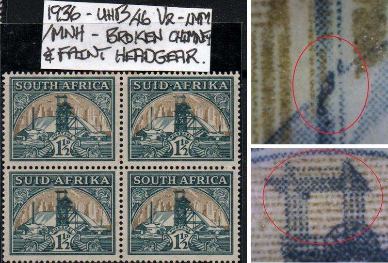 1936 Union Hyphenated & Screened Definitive 1 1/2d b/o 4 with listed variety in MNH/LMM-condition