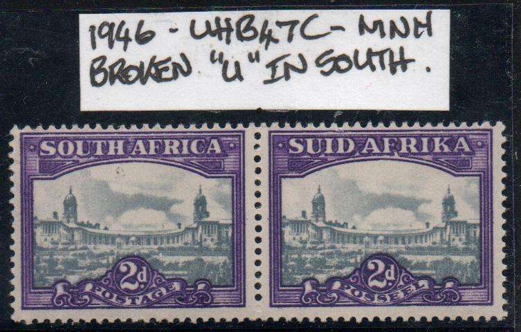 1946 Union Hyphenated Definitive 2d pair with variety in MNH-condition