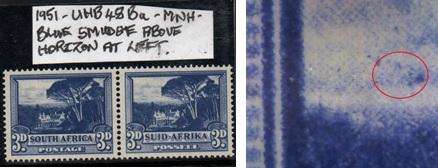 1951 Union Hyphenated & Screened Def. 3d pair (scarce dark blue) with variety in MNH-condition