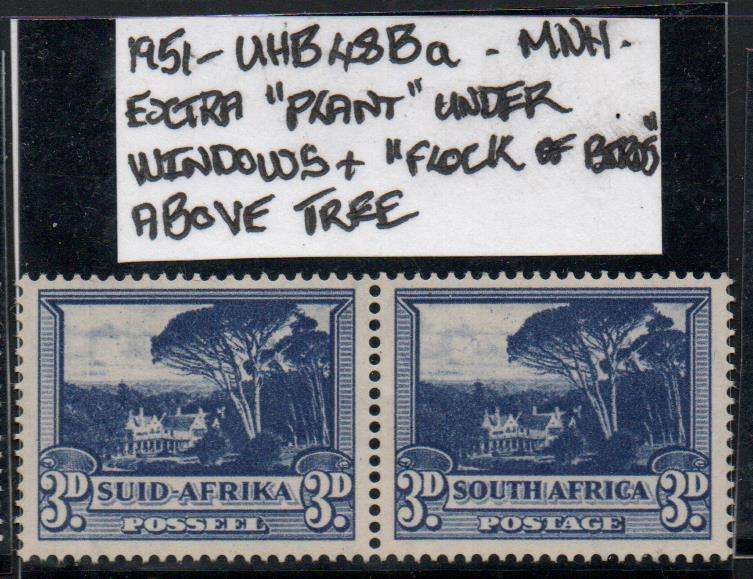 1951 Union Hyphenated & Screened Def. 3d pair (scarce dark blue) with varieties in MNH-condition